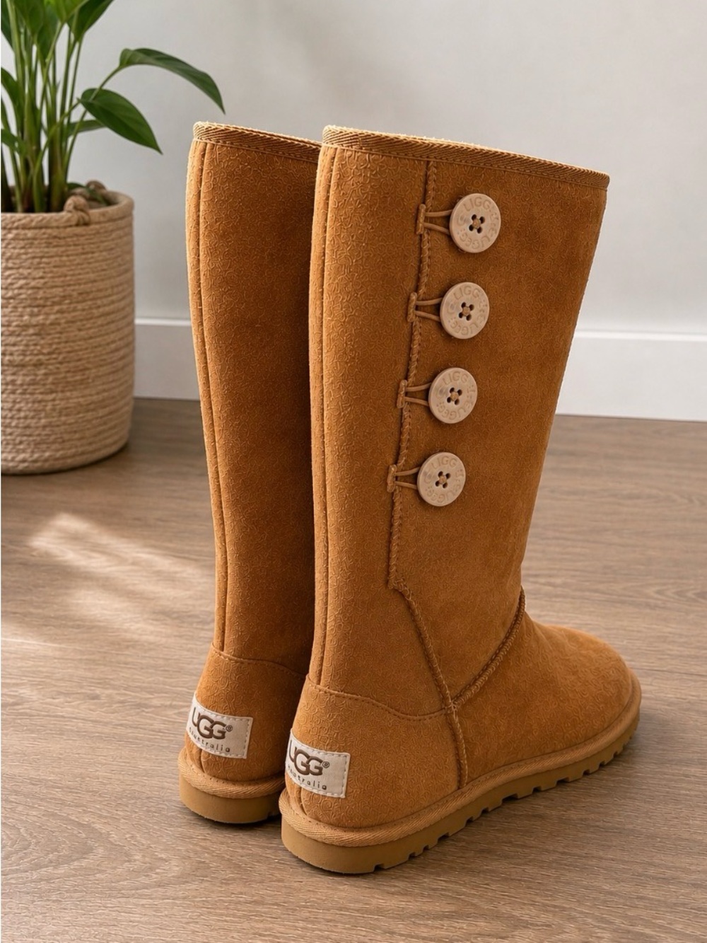 UGG Chestnut Brown Suede Button-Accent Tall Boots women’s